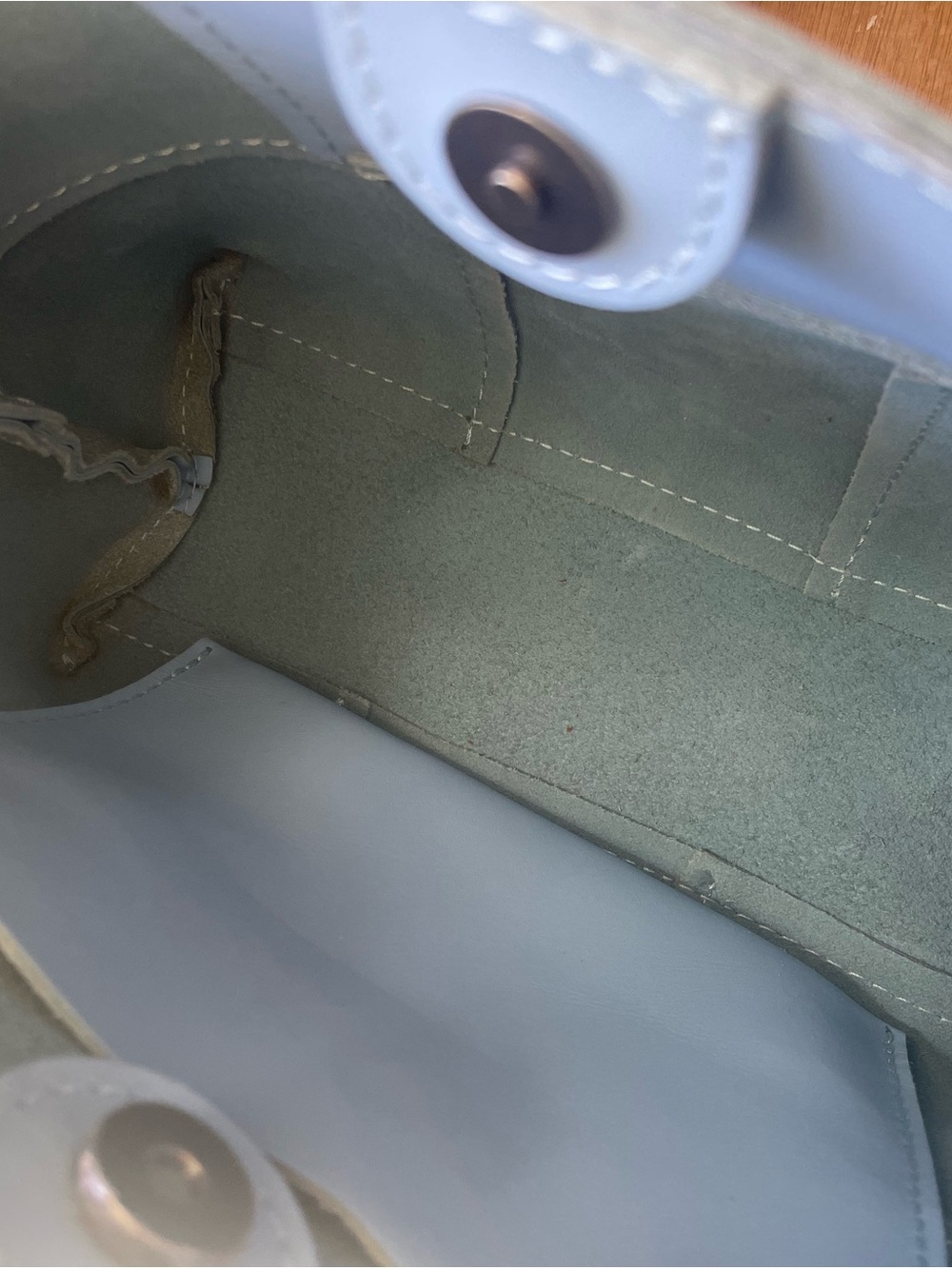 Portland Leather Light Blue Woven Patch Crossbody Bag - Picture 6 of 11